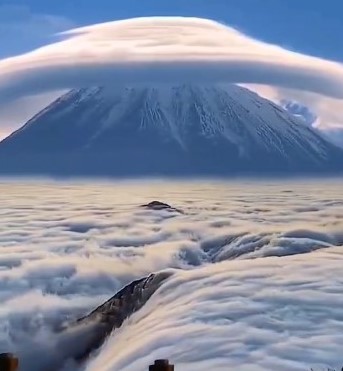 Mount Fuji over a sea of clouds