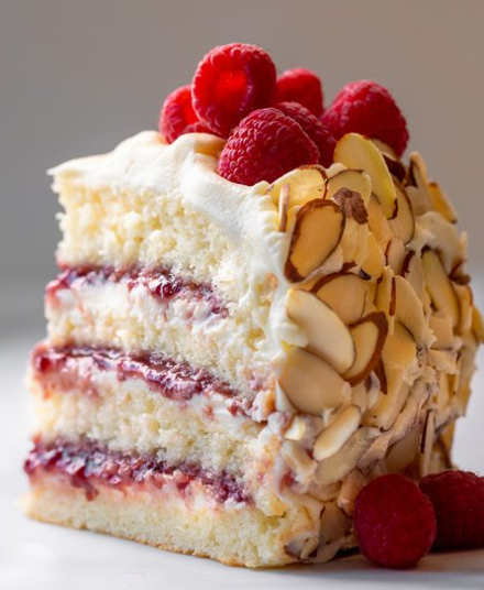 White Chocolate Almond Raspberry Cake