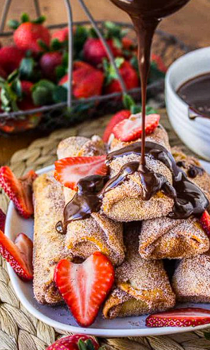 Banana Churros with Chocolate Peanut Butter Sauce